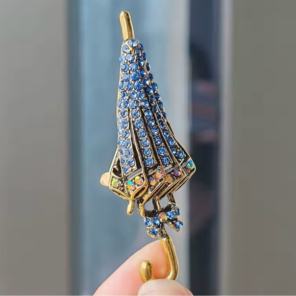 Chic Gold and Blue Rhinestone Umbrella Pin - Picture 2 of 3